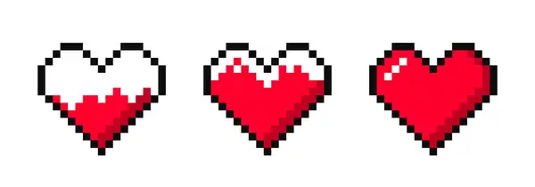 Bit Oyun Için Piksel Kalpler Seti Video Oyununda Sağlık Puanları Telifsiz Stok Vektörler