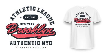 New York, Brooklyn tişört tasarımı. Amerikan üniversitesi tarzında tişört baskısı tasarımı. Üniversite ve üniversite tarzında tişört baskısı için atletik tipografi. Vektör