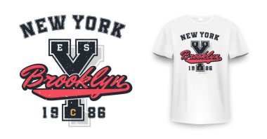 New York, Brooklyn tişört tasarımı. Amerikan üniversitesi tarzında tişört baskısı tasarımı. Üniversite ve üniversite tarzında tişört baskısı için atletik tipografi. Vektör