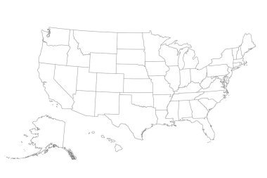 Coğrafi sınırları olan ABD haritası. Amerika Birleşik Devletleri haritası. ABD harita tasarımı ve eyalet sınırları. Vektör