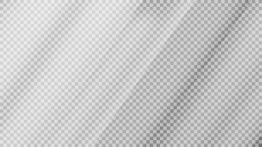 Şeffaf arka planda cam plaka. Akrilik ve cam desenli, parıltılı, aydınlık ve yansımalı. Gerçekçi şeffaf cam pencere, ayna arka planı. Vektör