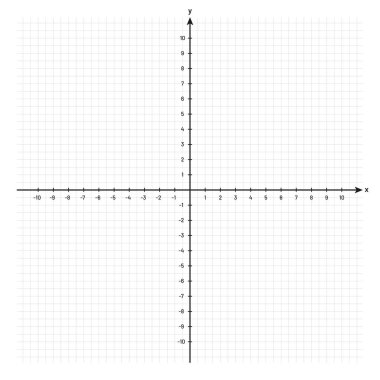 Kartezyen koordinat sistemi. X ve Y eksenli iki boyutlu boş kartezyen koordinat sistemi. Matematik grafiği için eksenli siyah ızgara. Vektör