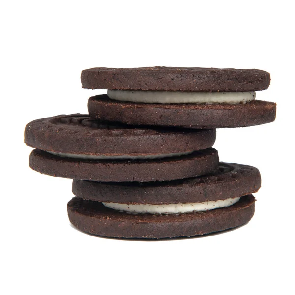 Dunkle Schokoladenkekse Twist Sandwich Mit Sahnefüllung Isoliert Auf Weißem Hintergrund — Stockfoto