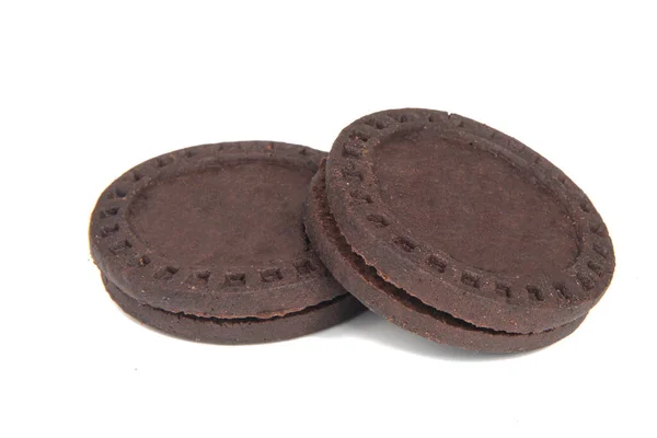 Tmavě Čokoládové Sušenky Twist Sendvič Krémovou Náplní Izolované Bílém Pozadí — Stock fotografie