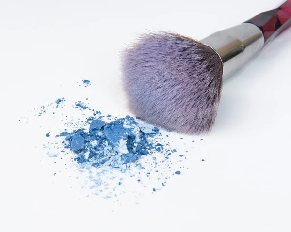 stock image Cosmetic beauty brush for makeup with powder eyeshadow on the white