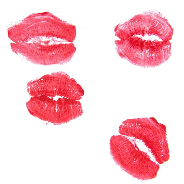 美丽的唇痕吻在白色背景上的化妆品 — 图库照片