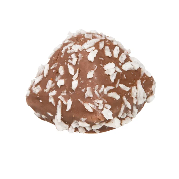 白い背景にココナッツと甘いチョコレートボンボンキャンディー — ストック写真