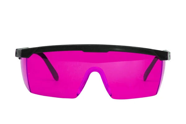有粉色紫外光镜片的时髦眼镜 被白色隔离了太阳镜 — 图库照片