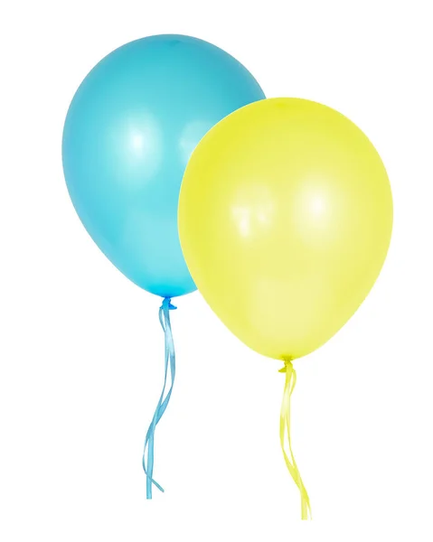 Beyaz Arkaplanda Izole Edilmiş Mavi Sarı Balonlar — Stok fotoğraf