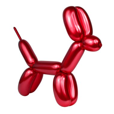 Beyaz arka planda izole edilmiş kırmızı şenlikli balon köpek uçağı.