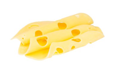 Beyaz arka planda izole edilmiş sarı peynir dilimleri