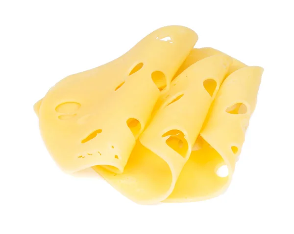 Gelbe Käsescheiben Isoliert Auf Weißem Hintergrund — Stockfoto