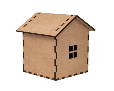 Beyaz arka planda izole edilmiş ahşap dekoratif ev modeli