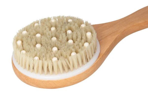 Wooden Massage Brush Body Care Skin Health Isolated White Background — Stock Photo, Image