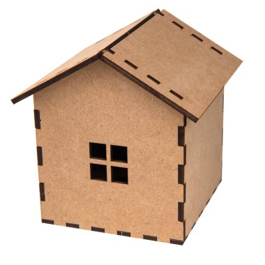 Ahşap kaplama dekoratif ev modeli beyaz arka planda izole