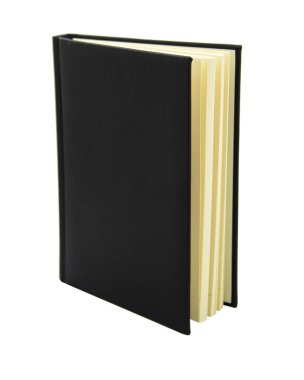 Deri siyah kişisel defter beyaz arkaplanda izole edilmiş renkli