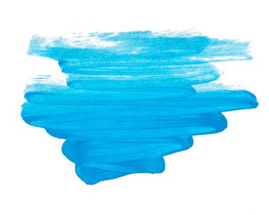 Acrylic blue paint brush track blank art isolated on the white background