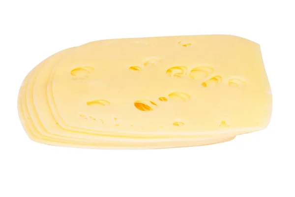 白い背景に切り取られたチーズスライスは — ストック写真