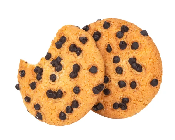 Die Vágott Étcsokoládé Chip Cookie Darab Verem Morzsa Fehér Háttér — Stock Fotó