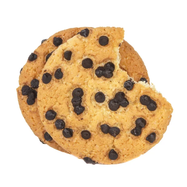 クリッピングパスを持つ白い背景に隔離されたチョコレートチップクッキーの写真は 上から撮影しました — ストック写真