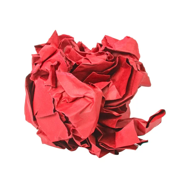 Röd Färgad Papper Bollen Isolerad Vit Bakgrund Bild Tagen Studio — Stockfoto
