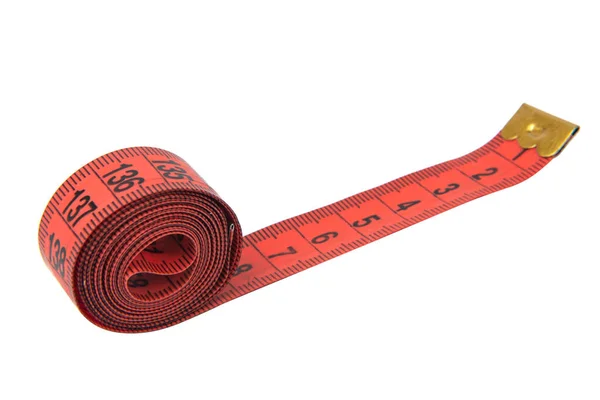 Měření Páska Červená Barva Dieta Izolované Bílém Pozadí — Stock fotografie