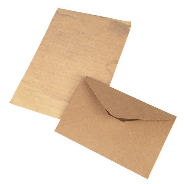 Envelope Papel Artesanal Reciclado Isolado Fundo Branco Vista Superior — Fotografia de Stock