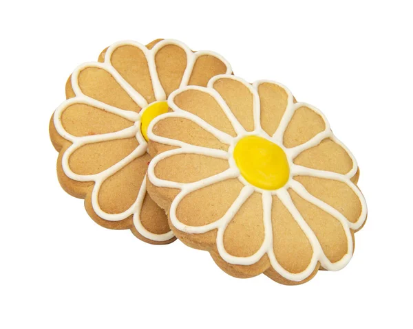 Daisy Flower Homemade Cookies Icing Isolated White — Stock Photo, Image