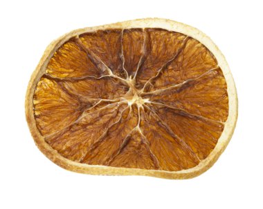 Kuru turuncu beyaz arka planda izole edilmiş. Kurutulmuş portakal dilimi makrosu