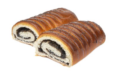 Beyaz zemin üzerinde izole haşhaşlı turta ürünü