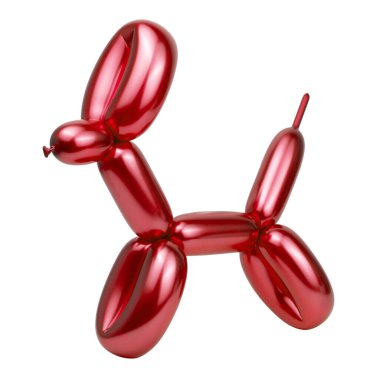 Beyaz arka planda izole edilmiş parlak parti balonu köpek figürü