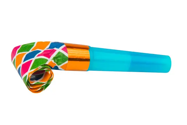 Party Blower Horn Noisemaker Rolled Birthday Isolated White Background — Stock Photo, Image
