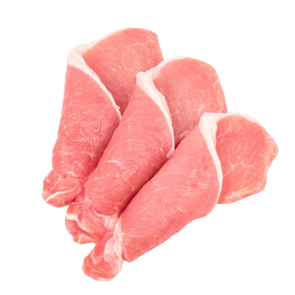 Carne Porco Crua Fatiada Isolada Sobre Fundo Branco Vista Superior — Fotografia de Stock