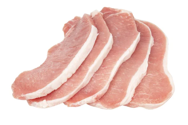 Carne Fresca Porco Crua Cortada Fatias Isolada Sobre Fundo Branco — Fotografia de Stock
