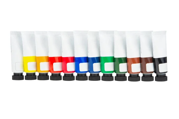 Conjunto Tubos Colores Con Una Pintura Sobre Fondo Blanco —  Fotos de Stock