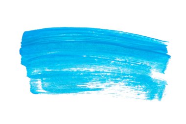 Acrylic blue paint brush track blank art isolated on the white background