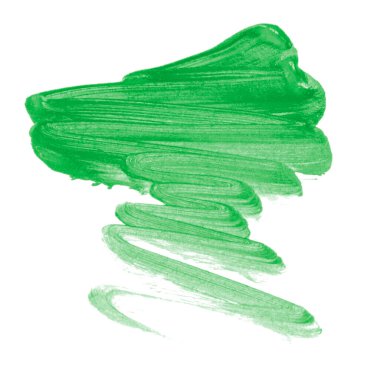 Acrylic green paint brush track blank art isolated on the white background