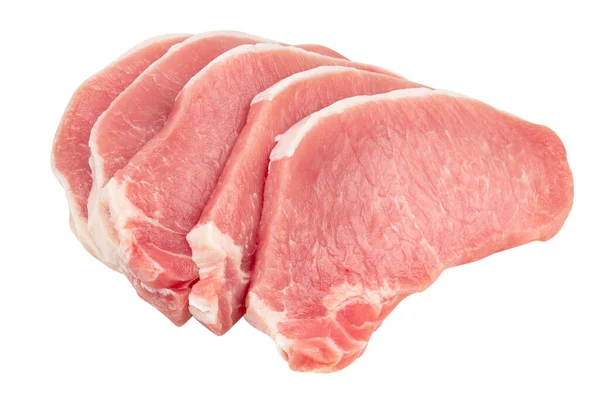Carne Cerdo Cruda Rodajas Aislada Sobre Fondo Blanco Con Ruta —  Fotos de Stock