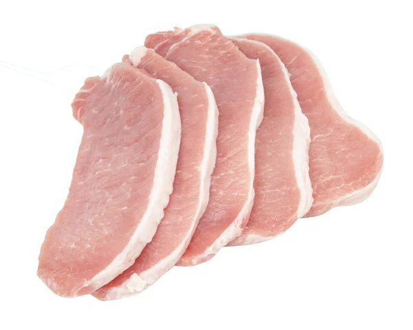Carne Porco Crua Fatiada Isolada Sobre Fundo Branco Com Caminho — Fotografia de Stock