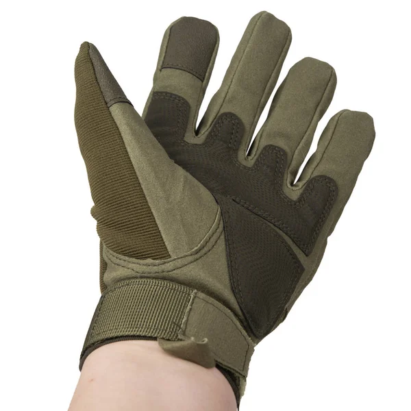 Στρατιωτικά Γάντια Τακτικά Γάντια Προστατευτικά Γάντια Που Απομονώνονται Λευκό Φόντο — Φωτογραφία Αρχείου