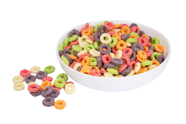 Dolci Fiocchi Multicolori Anelli Cereali Isolato Sfondo Bianco — Foto Stock