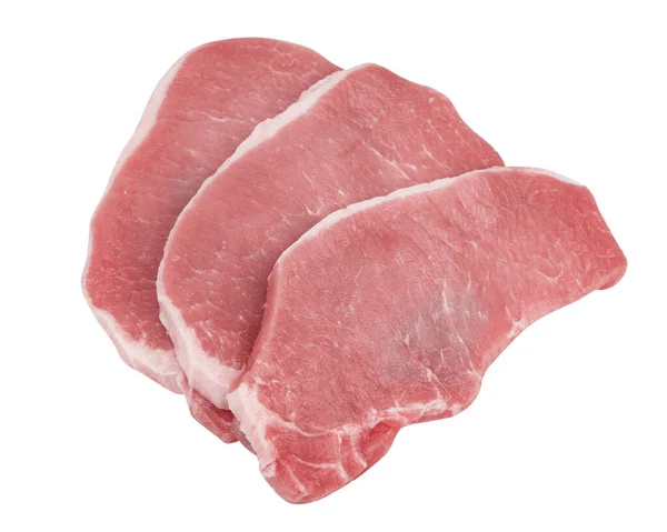 Een Smakelijk Vers Gesneden Varkensvlees Biefstuk Een Witte Achtergrond — Stockfoto