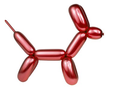 Kırmızı parlak balon köpek beyazda izole edilmiş.
