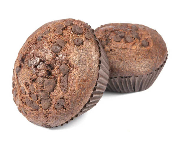 Muffin Padaria Chocolate Doce Com Gotas Choco Isolado Fundo Branco — Fotografia de Stock