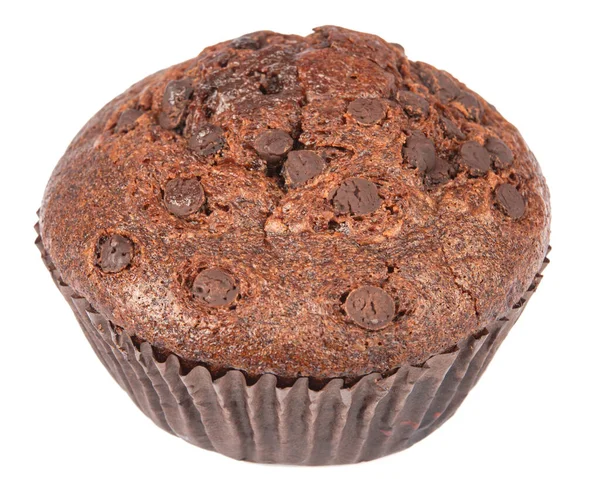 Muffin Padaria Chocolate Doce Com Gotas Choco Isolado Fundo Branco — Fotografia de Stock