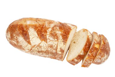 Beyaz arka planda izole edilmiş taze pişmiş ekmek. Taze hamur işleri.