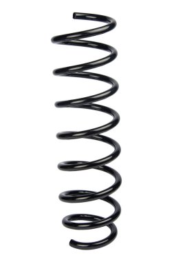 Yedek parça. Beyaz arka planda büyük metal yay. Beyaz arka planda yastık yayı, yedek yedek parça. Otomotiv süspansiyonu yayları