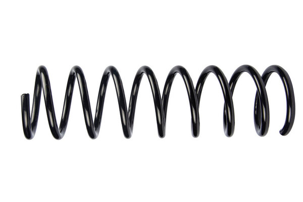 Car spare part. Large metal spring on white background. cushioning spring over white background, auto spare parts. automotive suspension springs