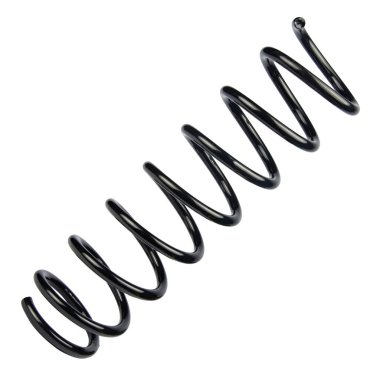 Yedek parça. Beyaz arka planda büyük metal yay. Beyaz arka planda yastık yayı, yedek yedek parça. Beyaz arka planda otomotiv süspansiyonu yayları