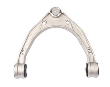 Beyaz arka planda bir aracın yeni süspansiyon kolu. Yeni süspansiyon, beyaz arka planda izole edilmiş aracın daha düşük kontrol kolu